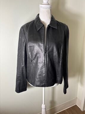 Wilsons Leather Black Leather Front Zip Jacket Sz L